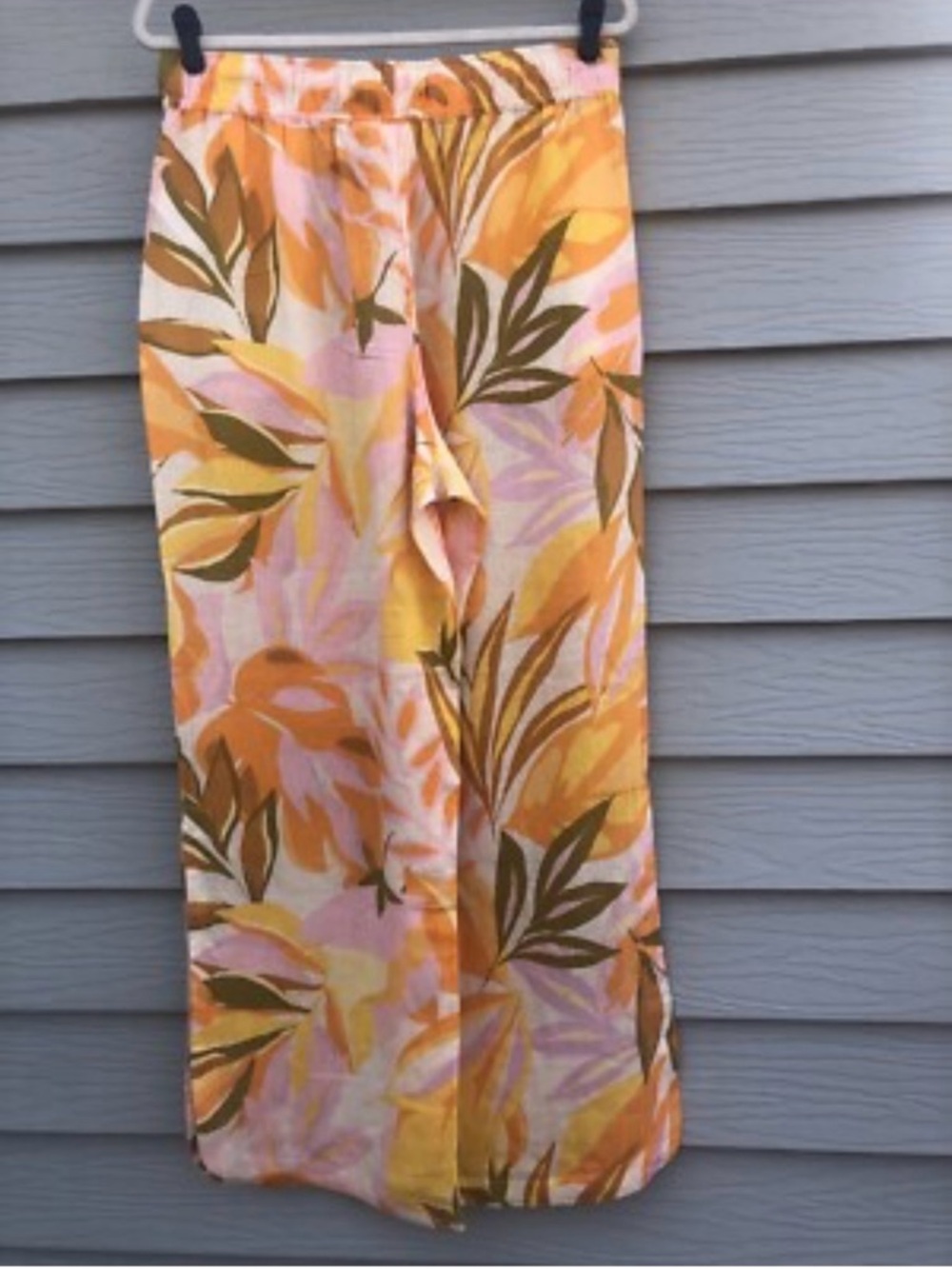C&C California Tropical Leaf wide leg linen Pants in Orange, Pink, Olive